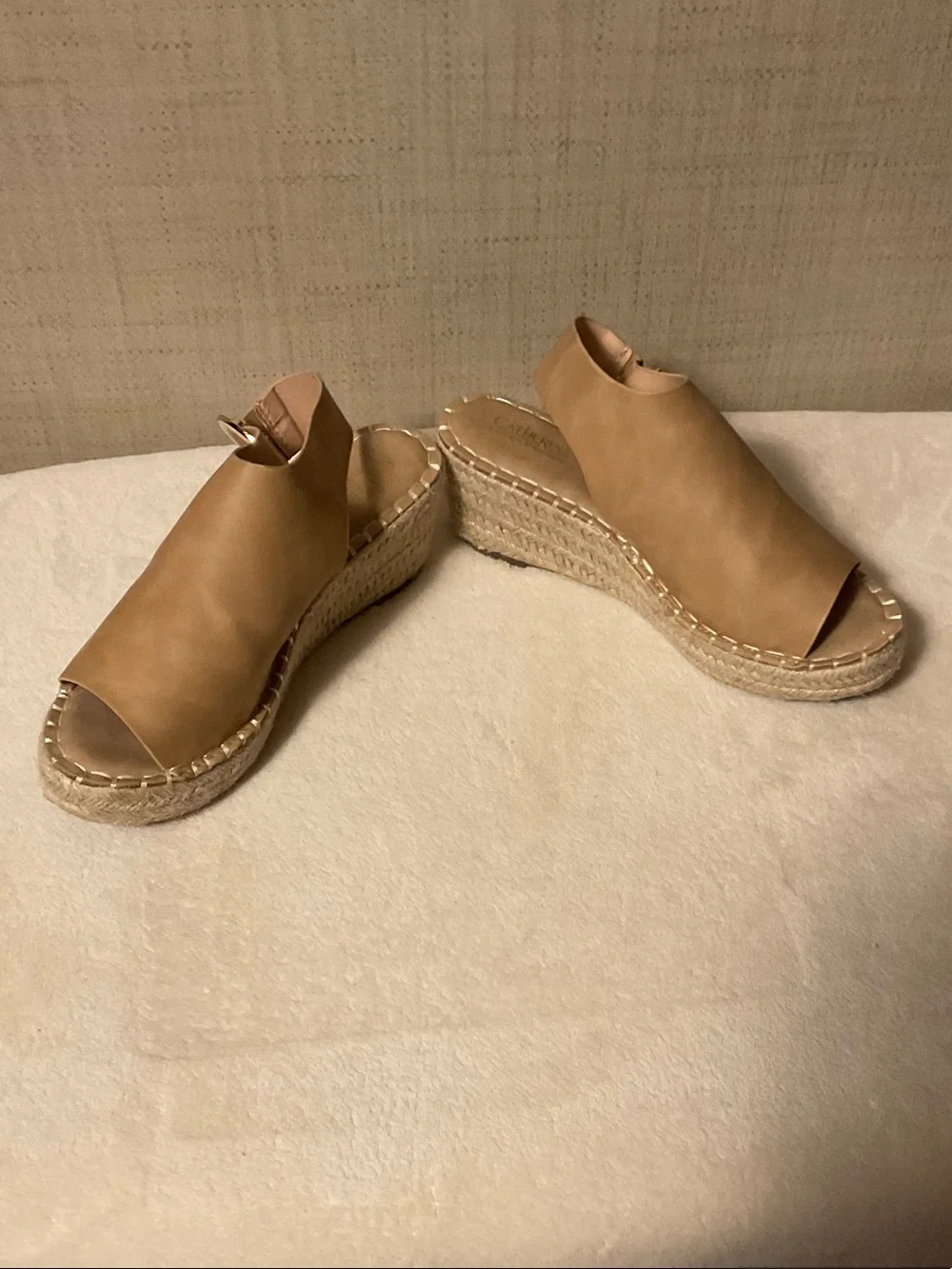 Catherine Malandrino Tan Leather Espadrille Platform Slingback Sandals